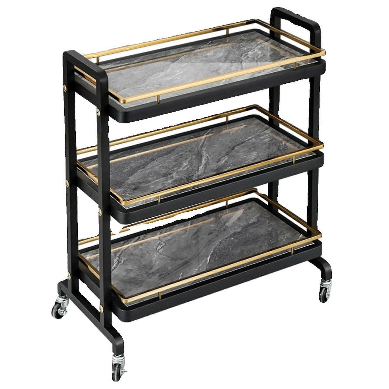 Bar Cart with Wheels, 3 Tier Metal Storage, Handle, Locking Wheels for Kitchen Dining Room Black