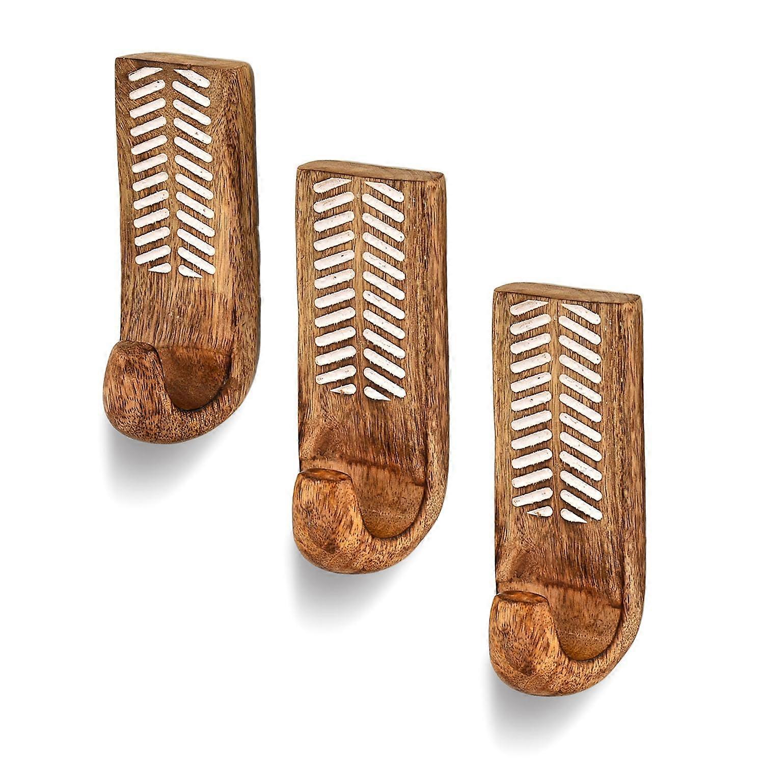 Mango Wood Wall Hooks Set of 3, Handmade Coat Hooks for Hats, Bags, Backpacks, Farmhouse Style