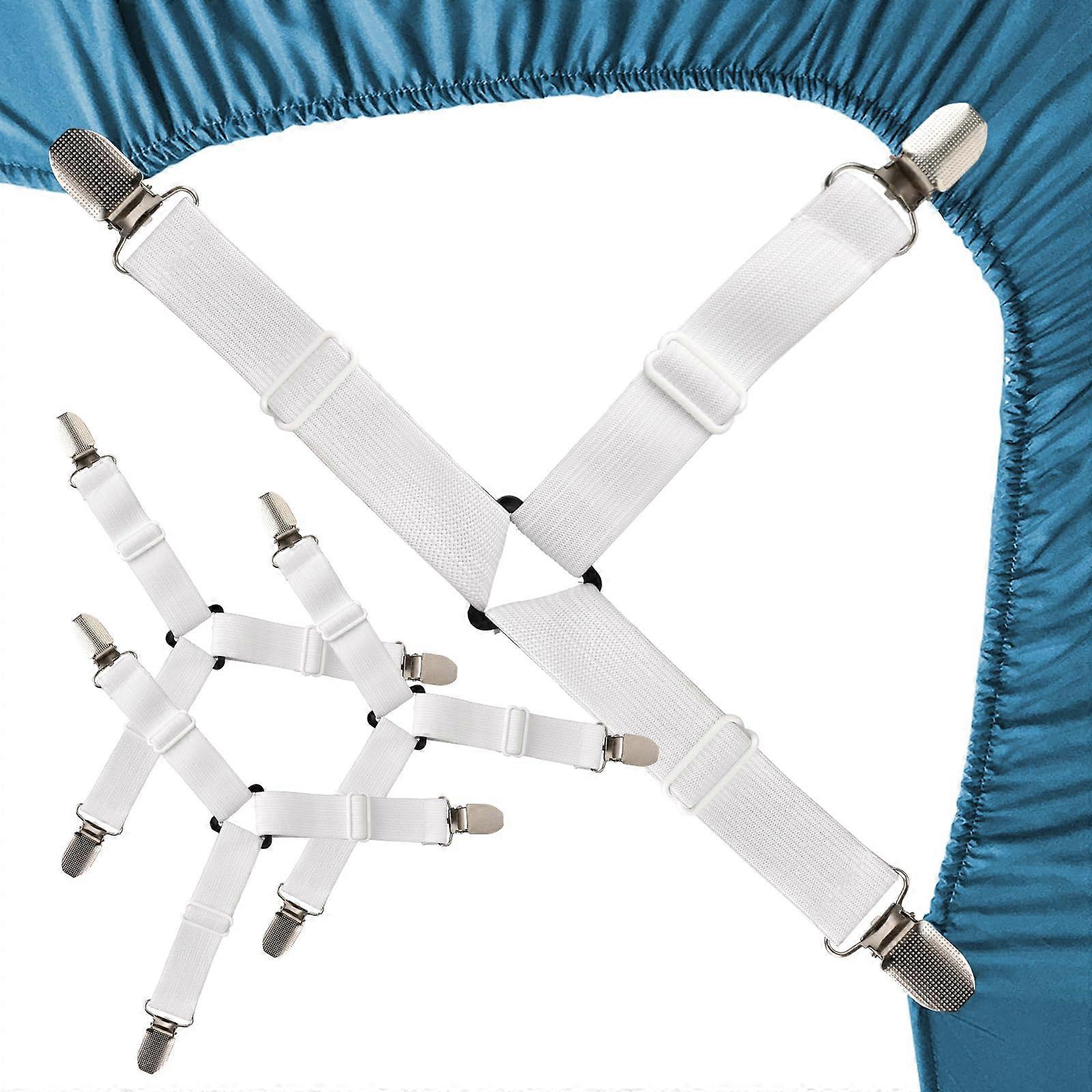 Bed Sheet Straps 4 Pack Adjustable NonSlip Elastic Clips for Fitted Sheets with Secure Grip White