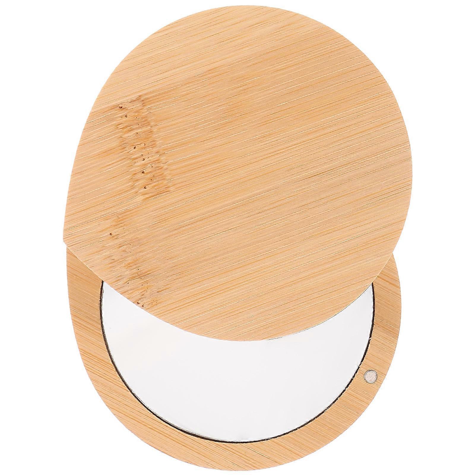 Khaki Bamboo Hand Mirror Pocket Mirror for Makeup Use Small Compact