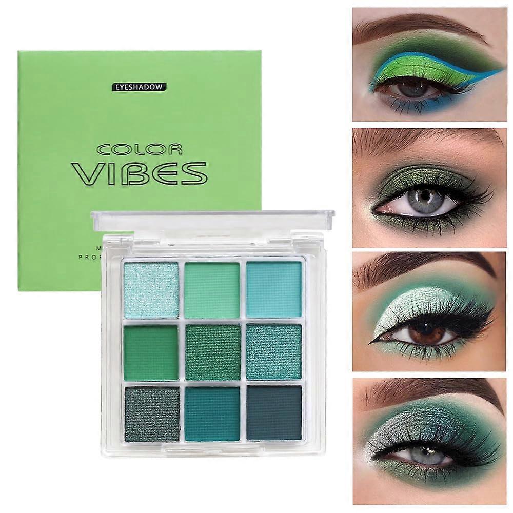 Eyeshadow Palette 9 Colors Green Matte Glitter,  Pigmented Waterproof LongLasting Makeup