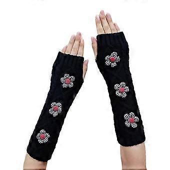 Warme, gestrickte, ellenbogenlange, fingerlose Handschuhe mit Daumenloch für Damen, 2X Rot