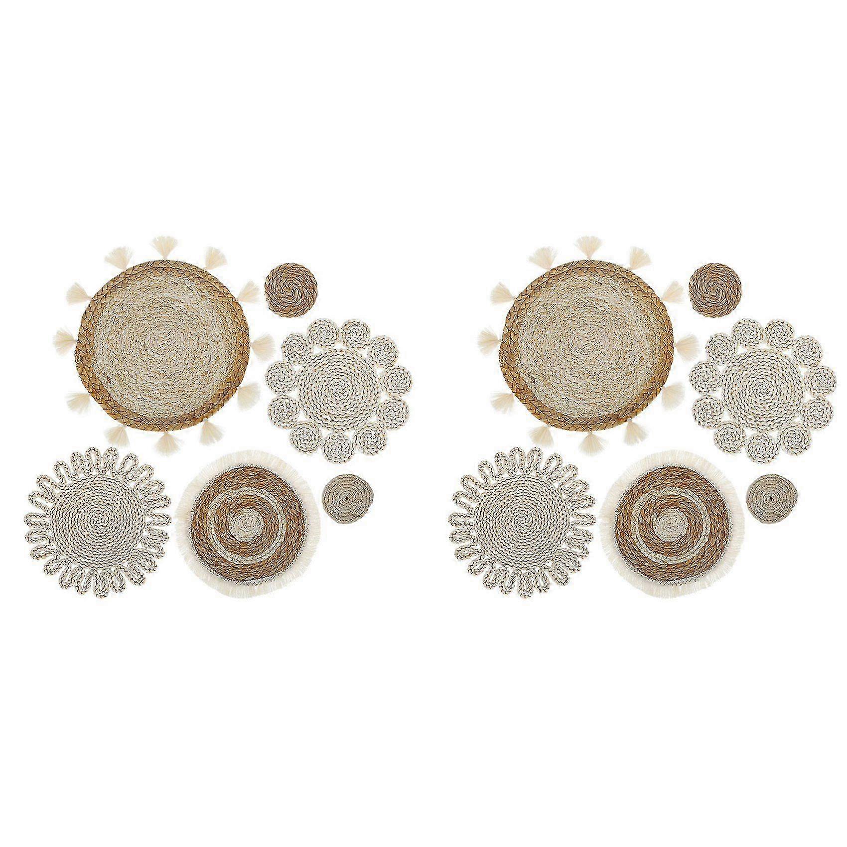 2026 Suitable 6PCS Boho Wall Basket Decor Set Woven Rattan Flat Baskets