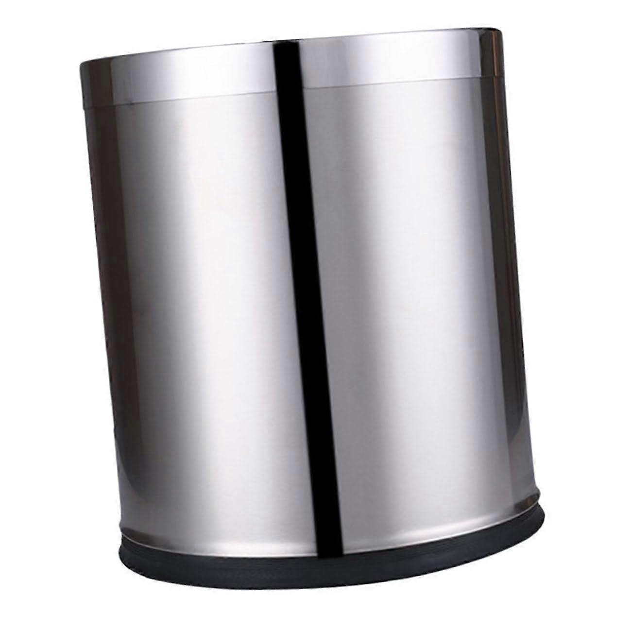 10L Stainless Steel Trash Can Durable Double Layer Lid for Kitchen Bathroom Office Silver