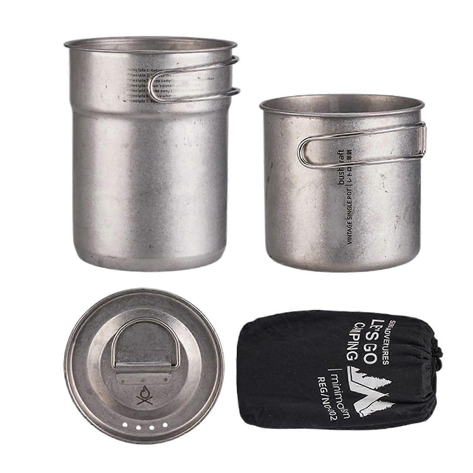 Camping Cookware Set Stainless Steel Lightweight Nesting Pots with Folding Handles for Backpacking