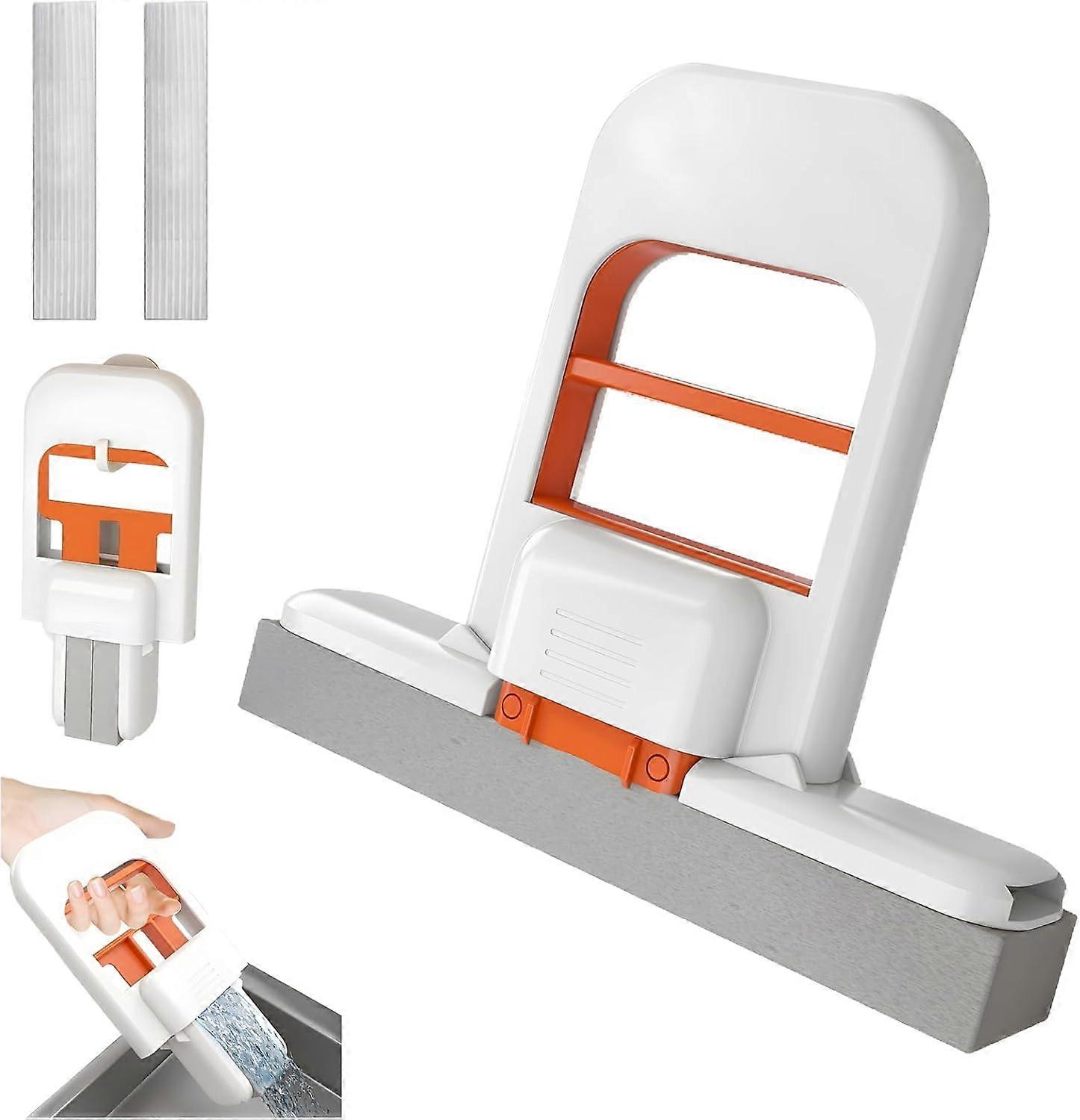 Mini Mop for Small Spaces with  Absorbency Sponge, Foldable Design for MultiSurface Wet and Dry Cleaning (Orange)