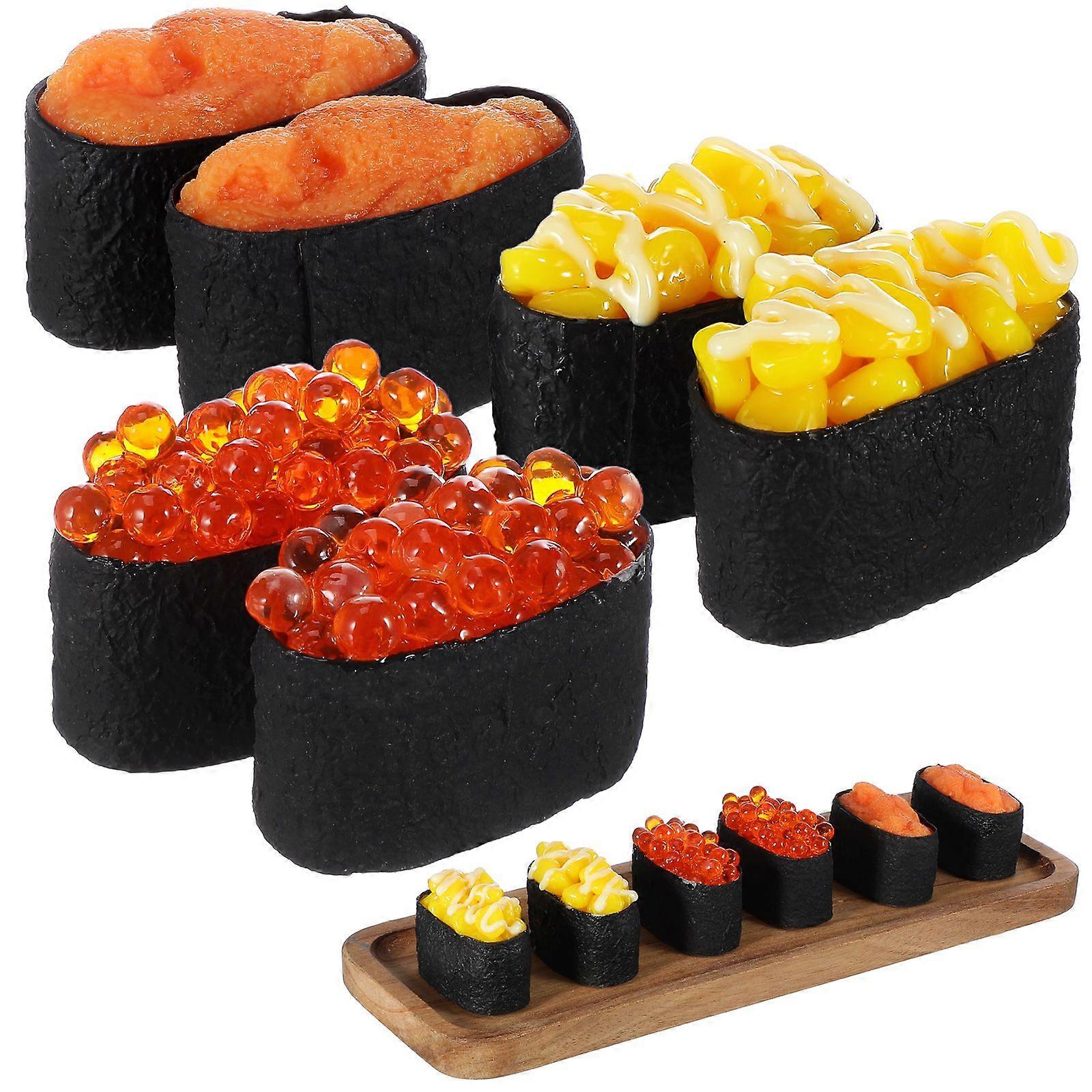 6pcs Artificial Sushi Sample Fake Food Simulation Sushi Kitchen Onigiri Model