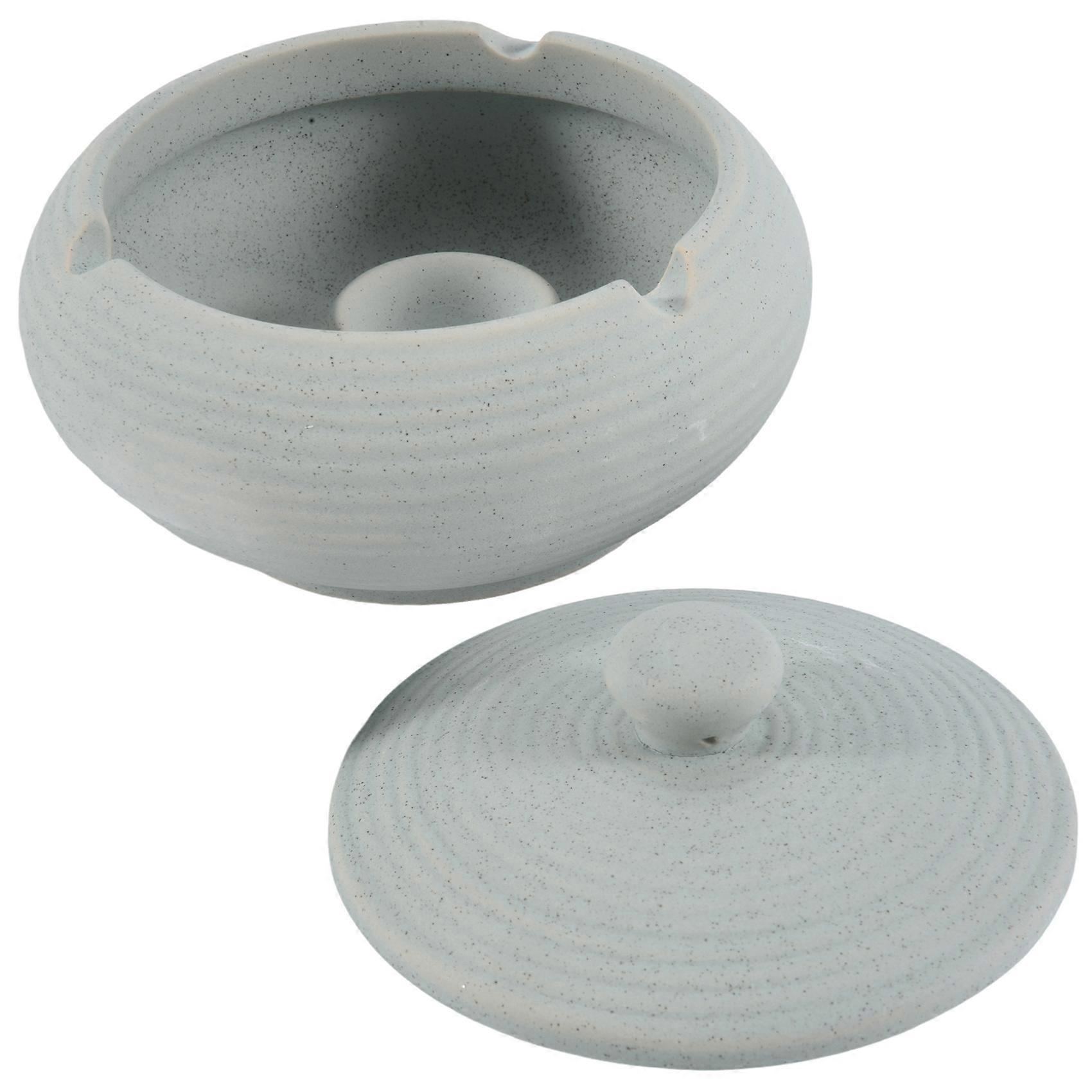 Ceramic Ashtray with Windproof Lid for Indoor Outdoor Use -Light Blue