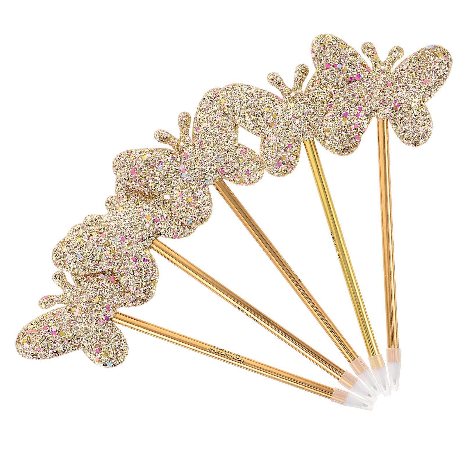 Office Use Butterfly Ballpoint Pen with Retractable Function 5Pcs Golden