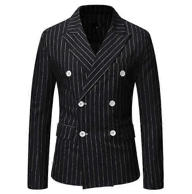 Mens Double-breasted Striped Blazer Suit Jacket