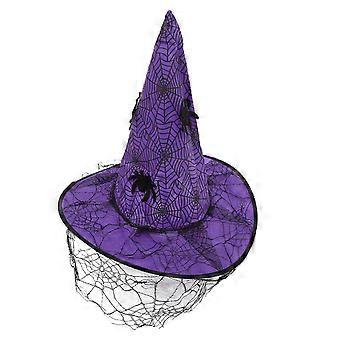 Halloween Party Witch Hat Gauze Veil Hats Festival Witch Cosplay Hat Prop
