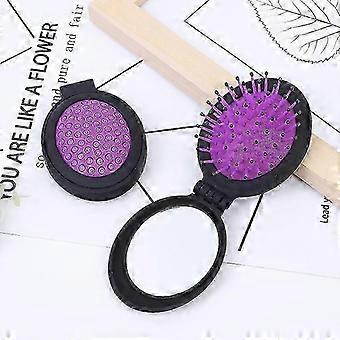 2026PING-2, lot de 2 brosses à cheveux de voyage, mini brosses pliables avec miroir intégré, brosse de poche, violet, bleu