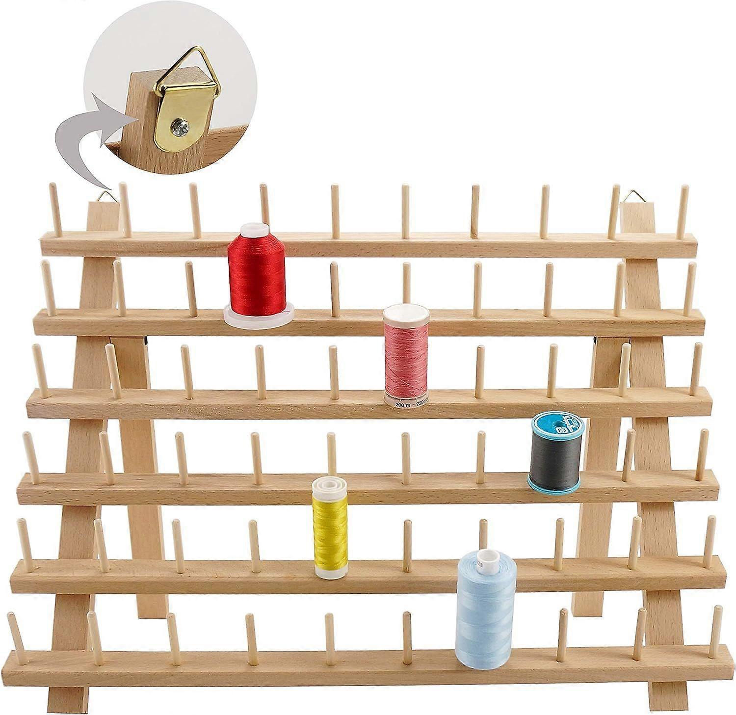 60 Spools Wooden Thread Holder/Thread Holder/Spool Organizer with Hanging Hooks