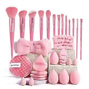 20-40-teiliges Make-up-Pinsel- und Schwammset mit Beauty-Ei und braunem Make-up-Quaste, 33-teilig, rosa