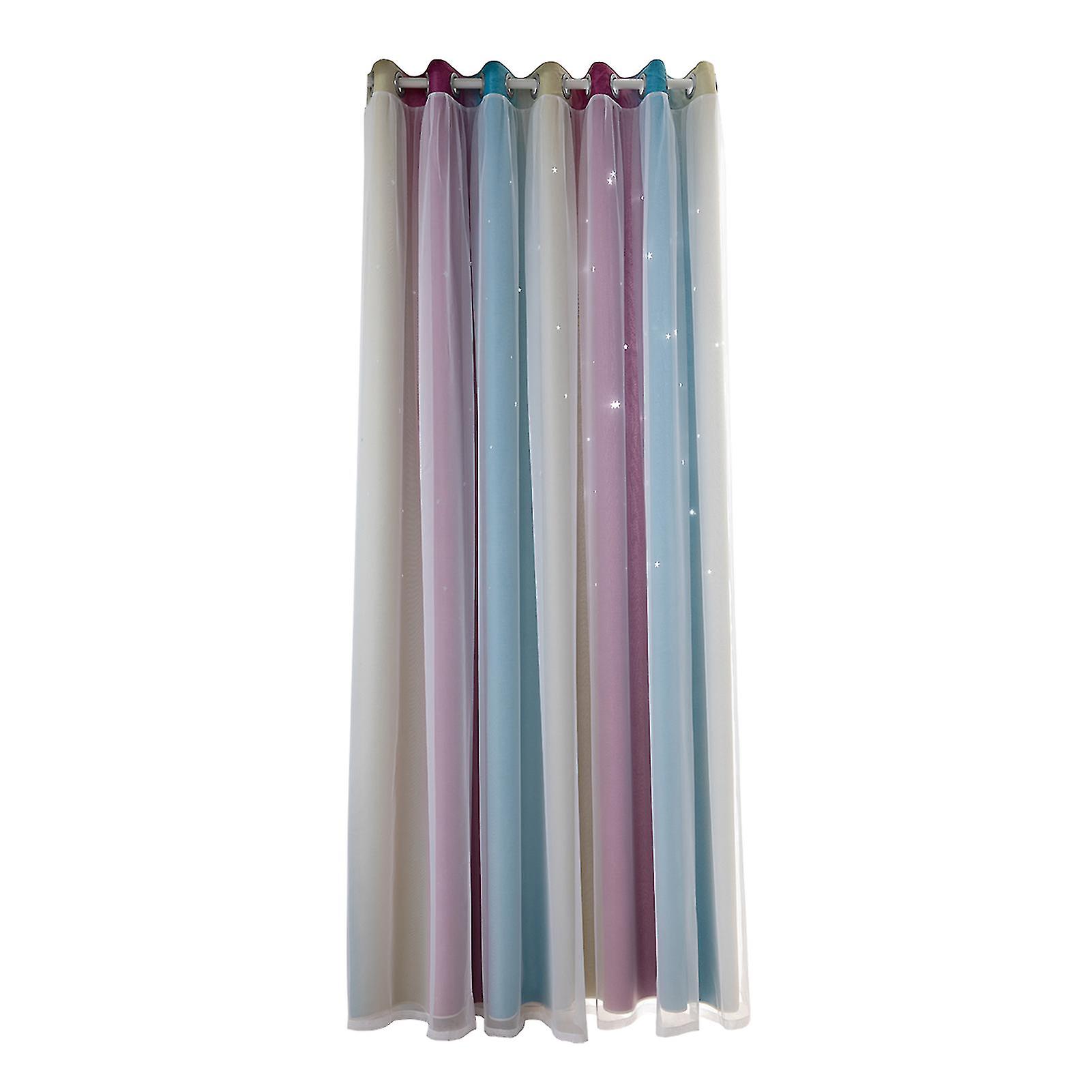 Gradient Star Curtain Lightproof Polyester Double Layer Perforated Curtain For Living Room