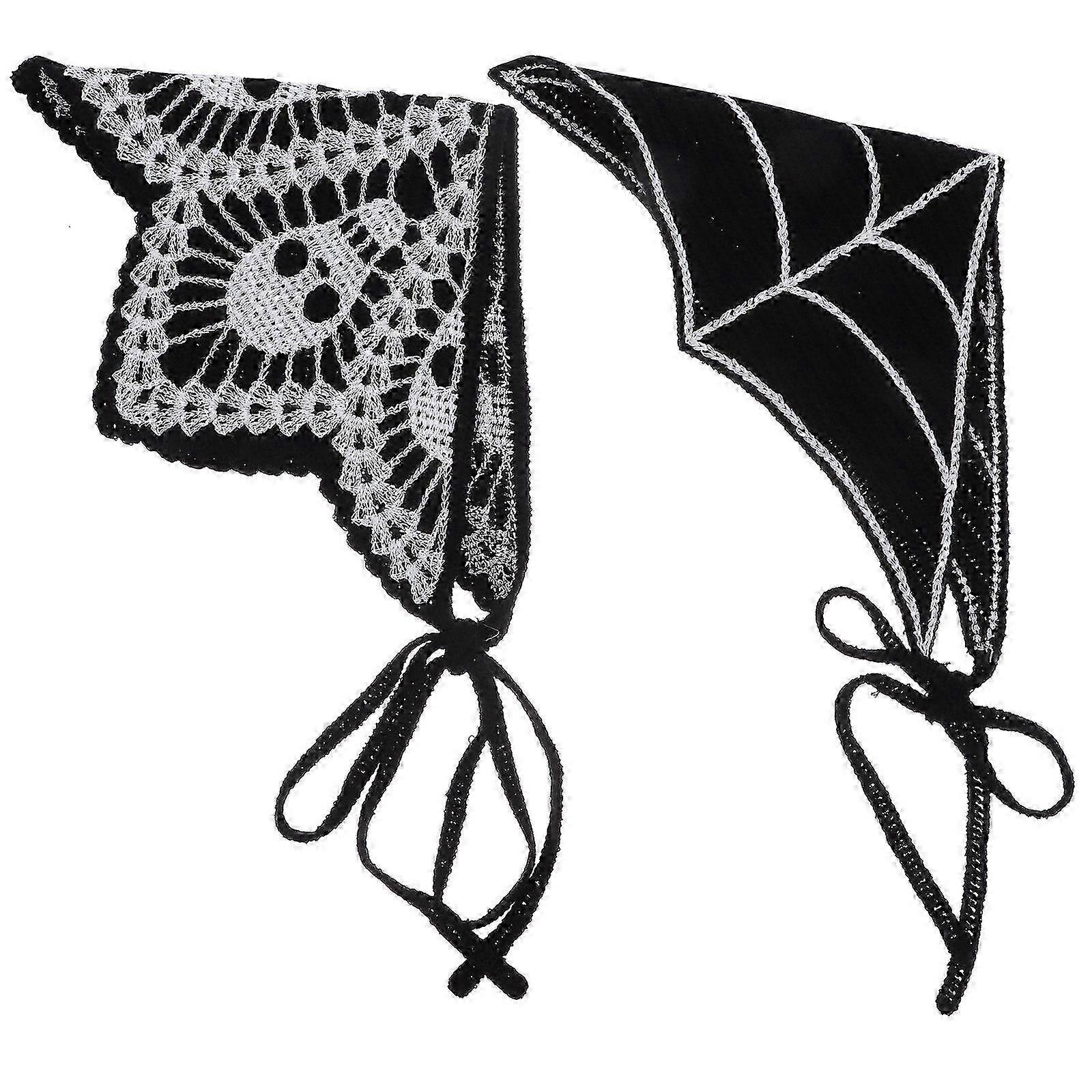 Spider Gothic Head Scarf Pattern Halloween Accessory Women Fabric Material Rectangular Shape 2Pcs