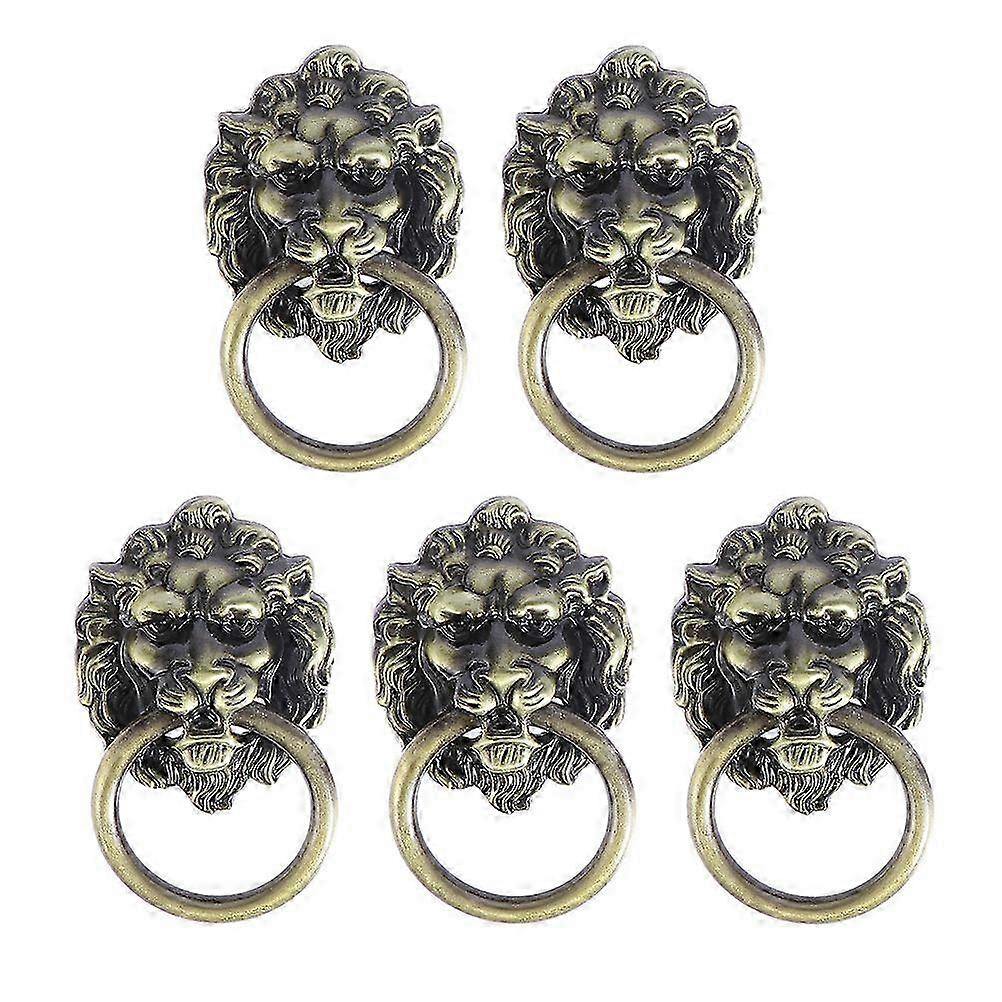 5pcs Lion Head Pull Handles Cabinet Pull Knobs Zinc Alloy Rings Pull Handles