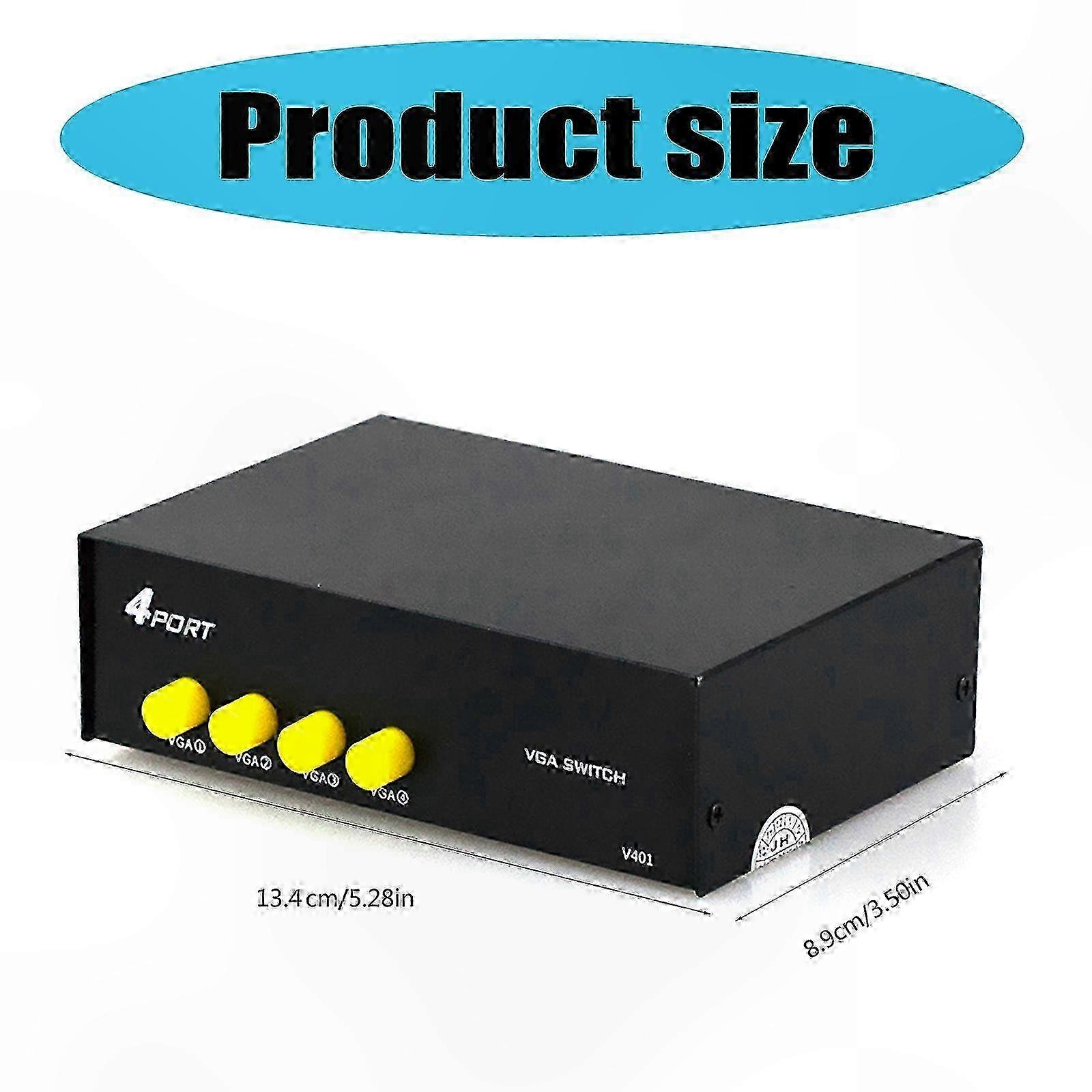 4-Port VGA Switch Box for Computer Sharing, High-Resolution Display Support