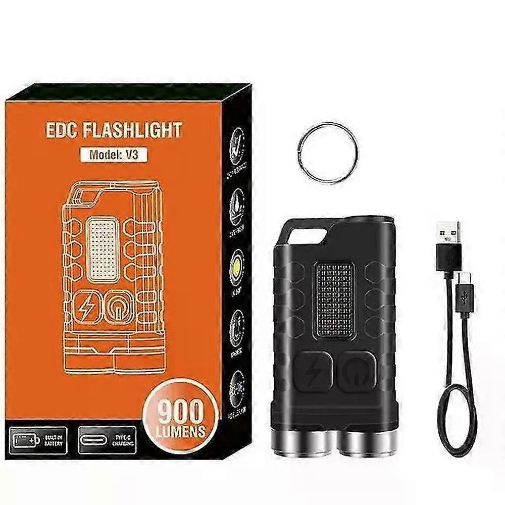 EDC Mini Flashlight 1000LM Keychain Light Type-C Rechargeable with UV Light, Alarm Function, Magnetic Base