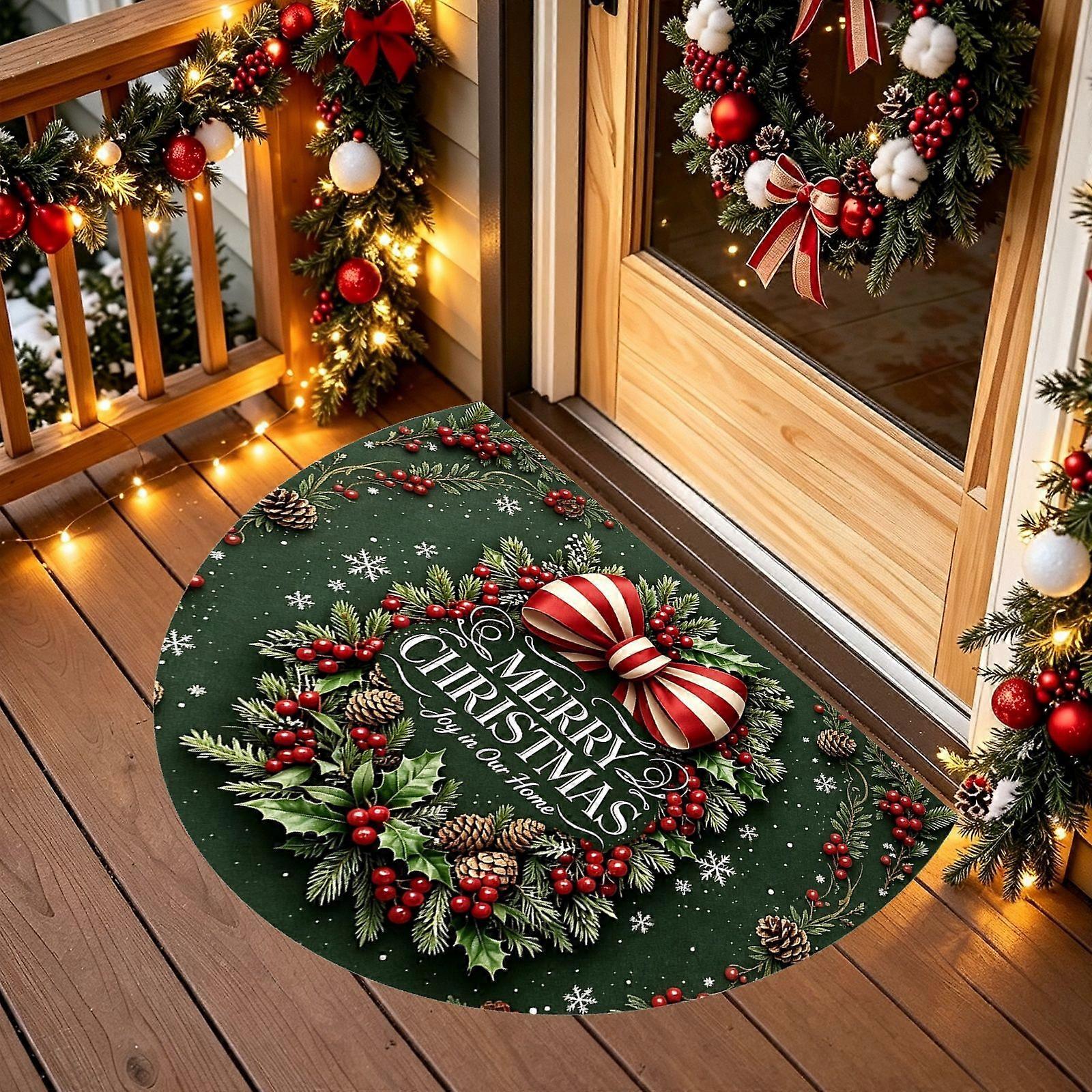 Semicircular Floor Mat, pine branches Pattern