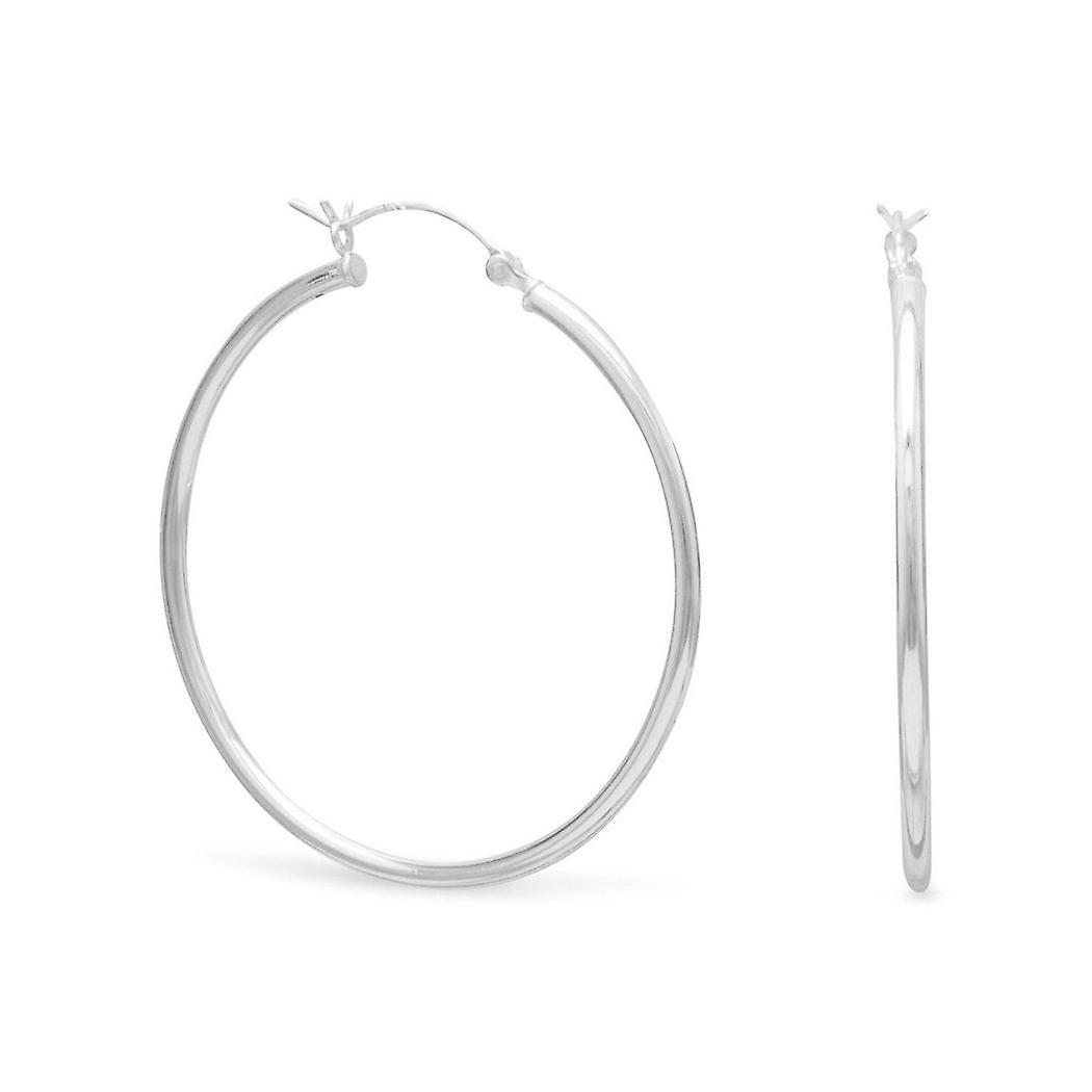 925スターリングシルバー2mm x 40mm女性用クリックフープイヤリング付きフープイヤリング