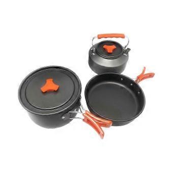3Pcs Camping Cookware Set for 2-3 Persons, Aluminum Alloy Pot Pan and Kettle Cooker Kit with Foldable Handles for Hiking Fishing