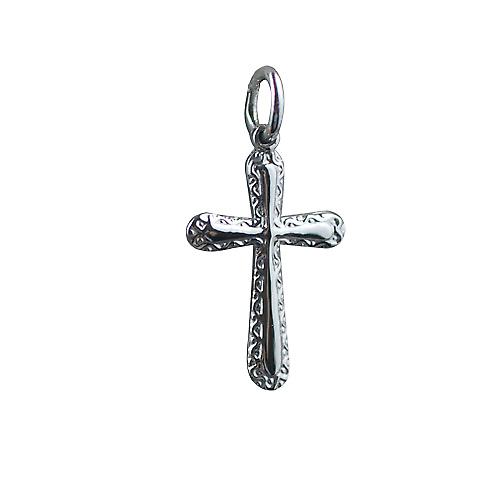 9ct White Gold 21x15mm plain with embossed border Cross