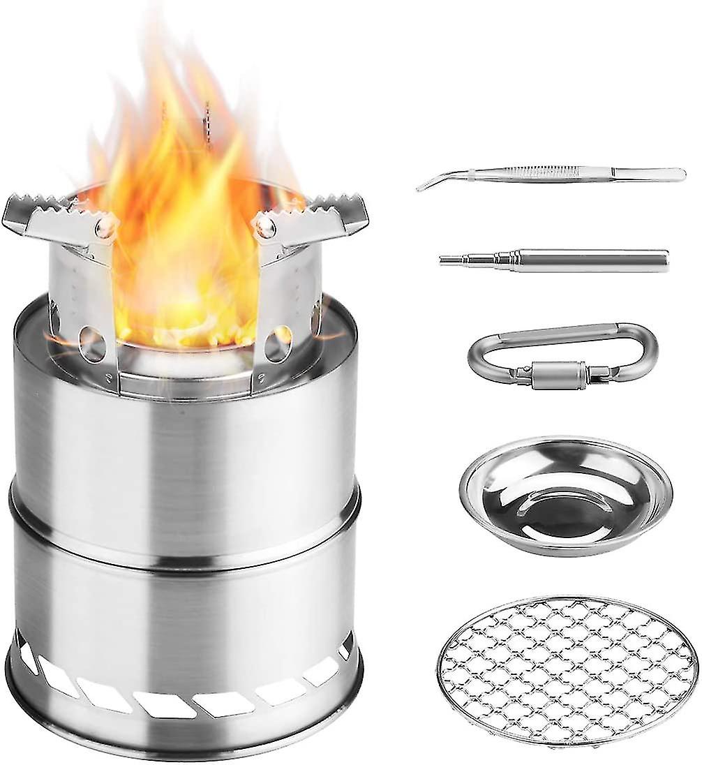 Camping Stove, Foldable Small Portable Stainless Wood Stove For Bbq Hiking  Camping Picnic With Mesh Bbq And Alcohol Bowl | Fruugo NO