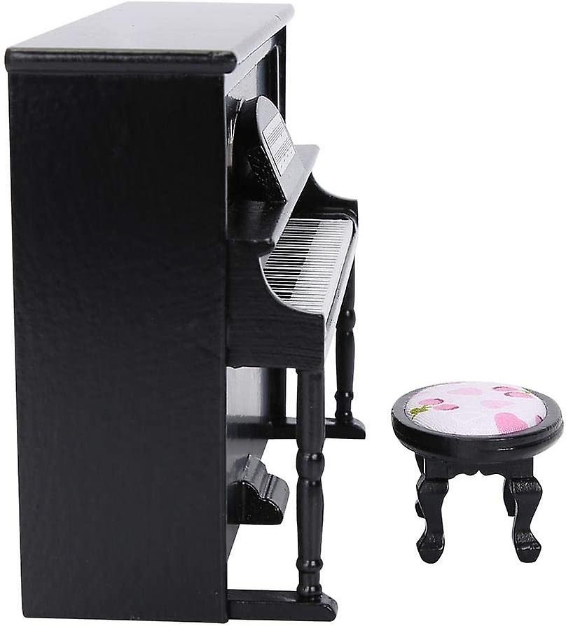 Mini Piano 1:12 Échelle Maison De Poupée - Modèle En Bois Avec Tabouret (Rose)