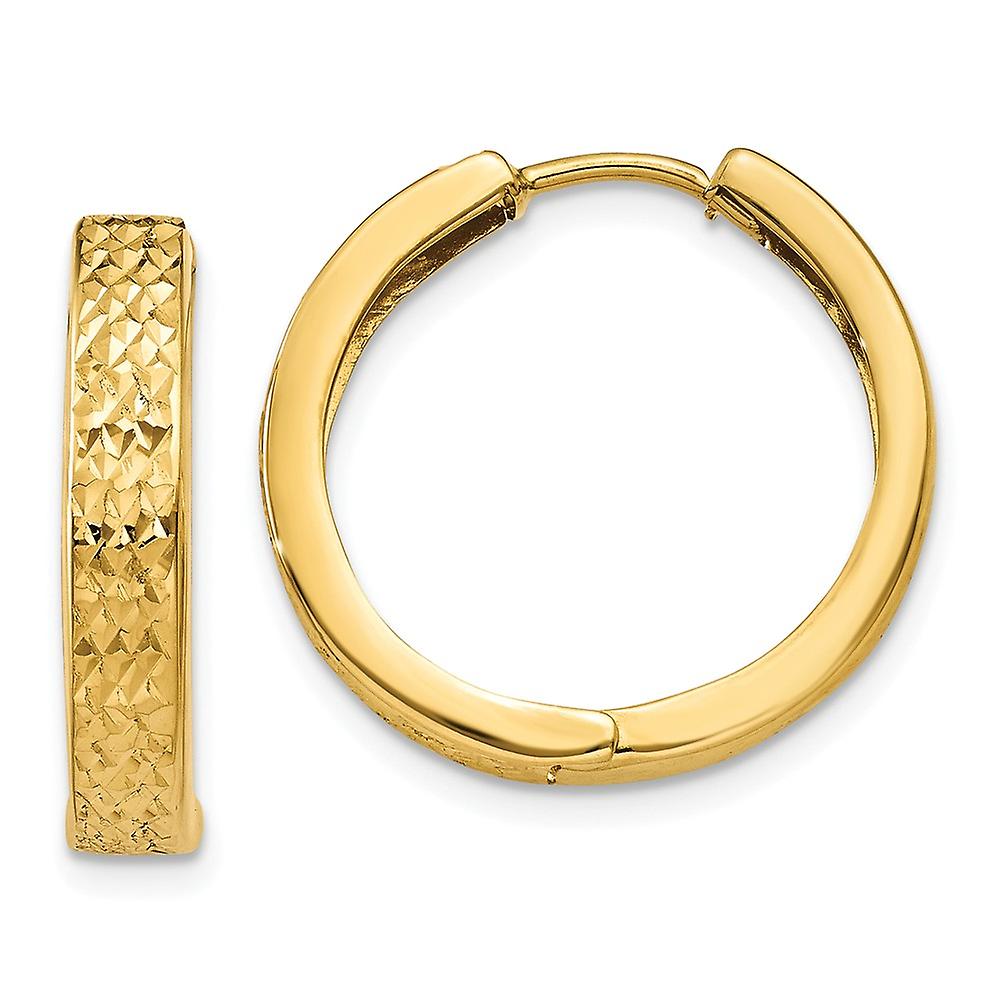 14Kイエローゴールドポリッシュスパークルカットヒンジ付きフープイヤリング女性用15x3.5mmワイドフープイヤリング