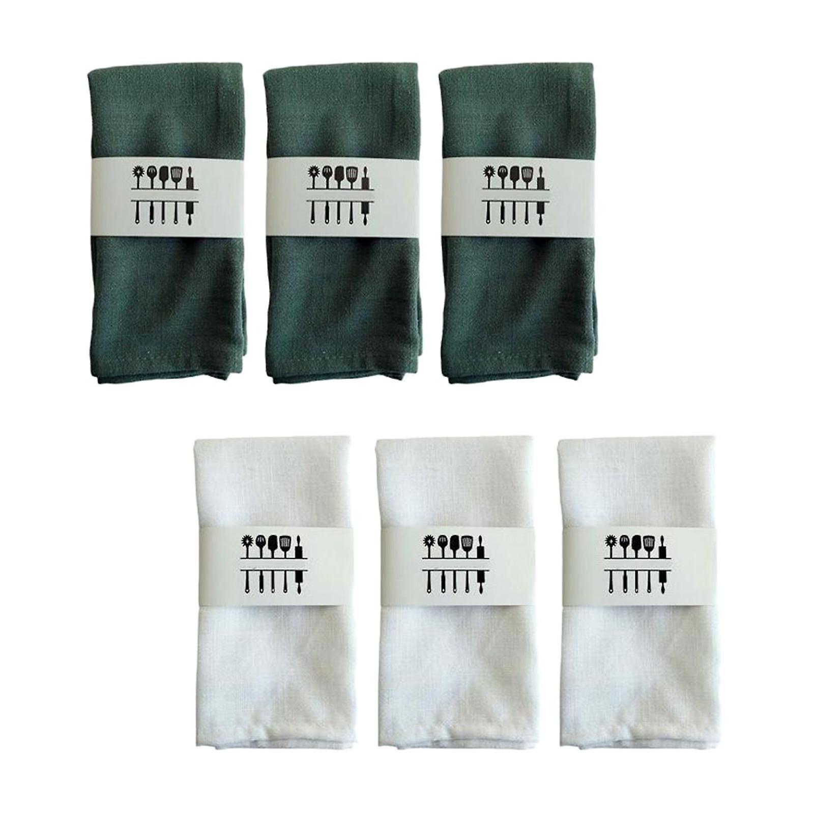 6Pcs Washable Cloth Napkins Dining Table Mat Tableware Mat  White Dark Green