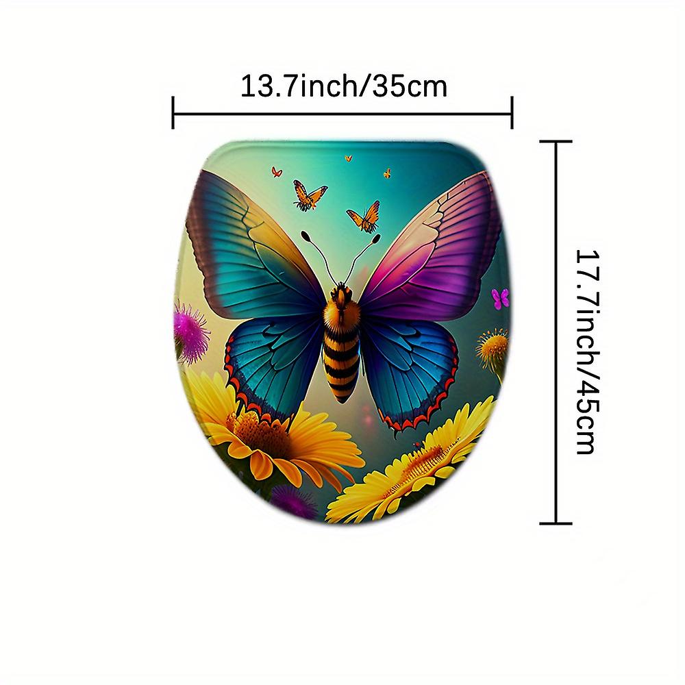 1pc Sunflower Butterfly Shower Curtain With 12 Hooks And Non-slip Absorbent Rug - Complete Bathroom Decor Set With Toilet Lid Cover Pad And U-shape Ma