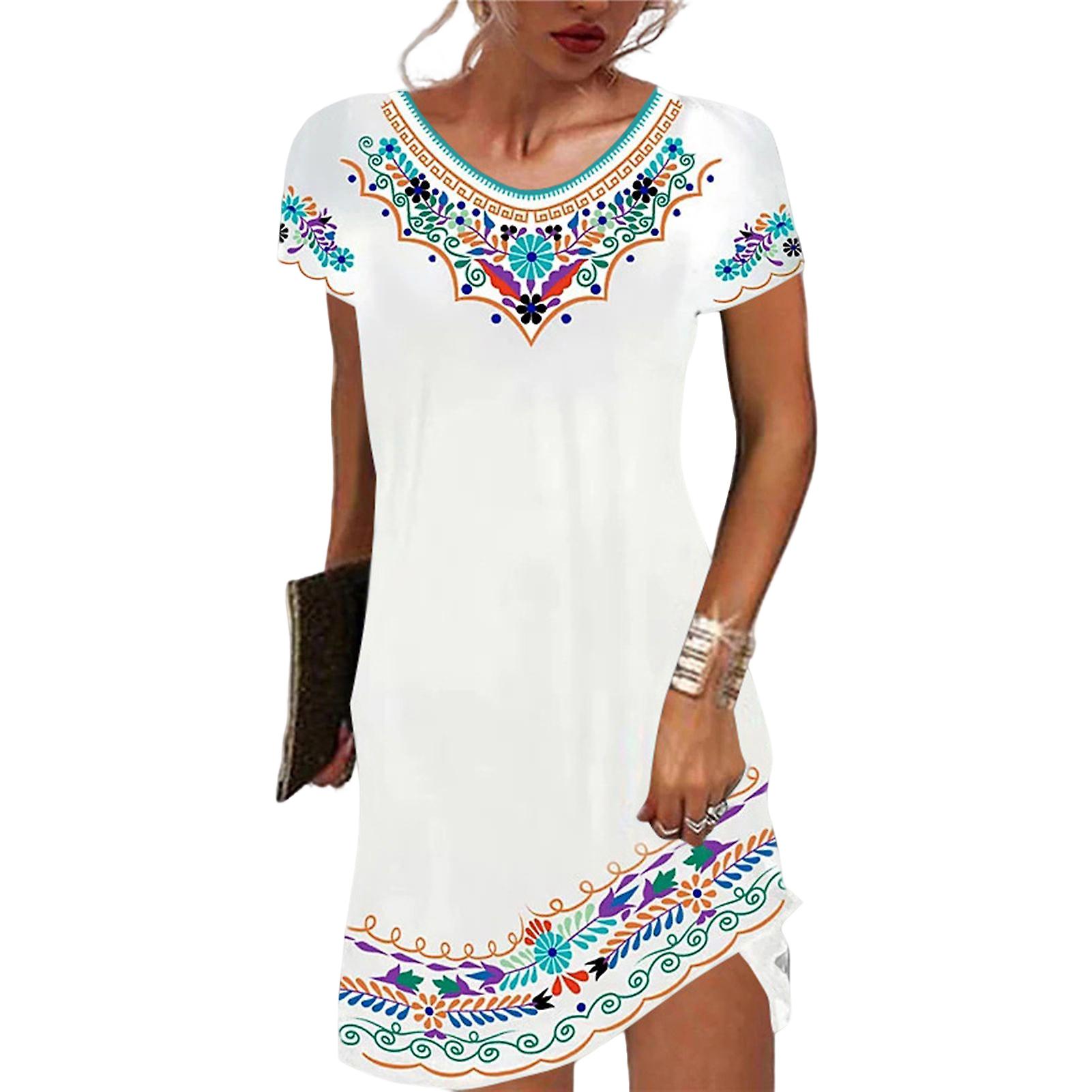 Robe ample à manches courtes pour femmes Robe imprimée décontractée à mi-taille