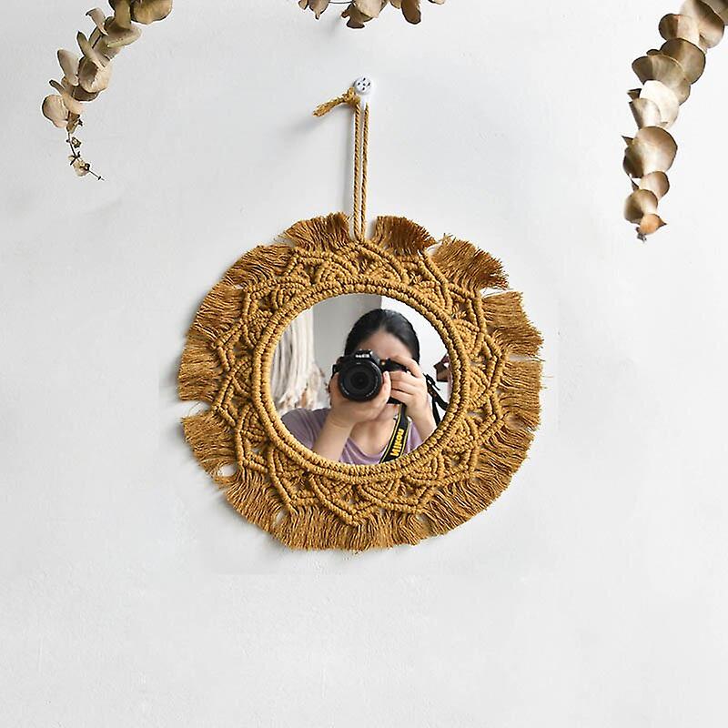 ミラーテーパーストリーミラーウォールハンギングミラーボヘミアンミラー付き手作りマクラメテーパーストリー