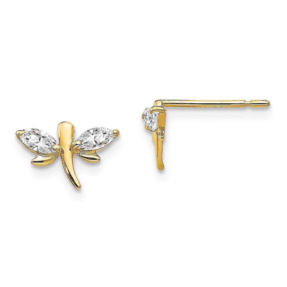 14k Yellow Gold Polished Cubic Zirconia Dragonfly Post Earrings 6x10mm Wide Stud Earring