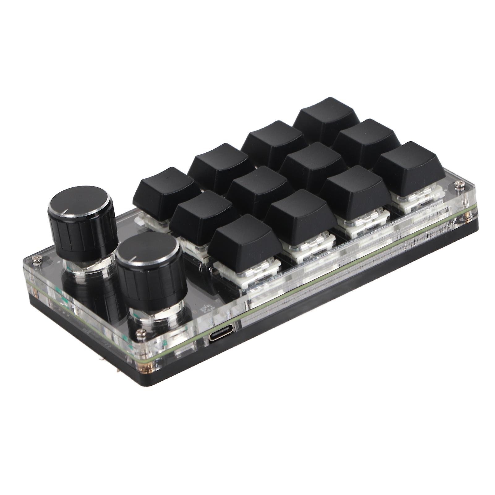 Programmable Macro Keyboard 2 Knobs Blue Switch Black 12 Keys Mini Keypad with RGB for Office Games Music Media 