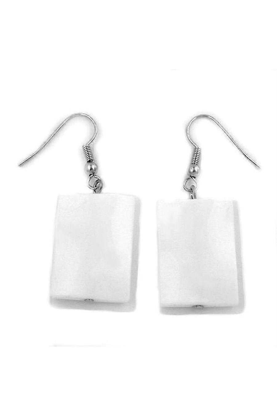 Hook Earrings Pillow Bead White - Gl00674