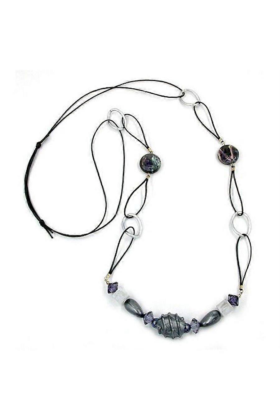 Necklace Light Grey Beads 100cm - Gl00769