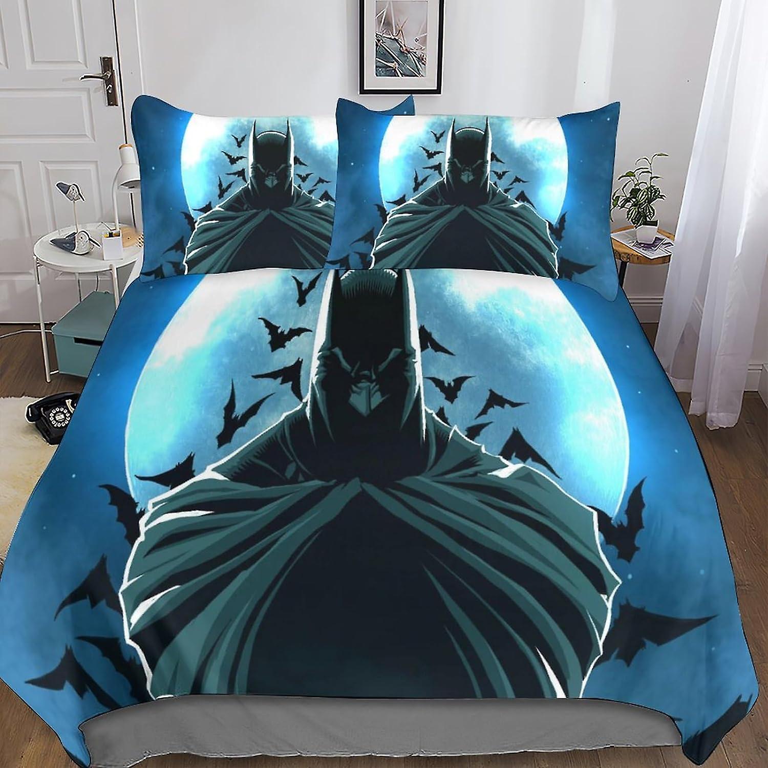 Batman Chic Quilt Cover Set with Hidden Zipper Closure - 3 Pieces Movie Bedding Set in Microfiber with 3D Print And Pillowcases - Ideal for Boys And G