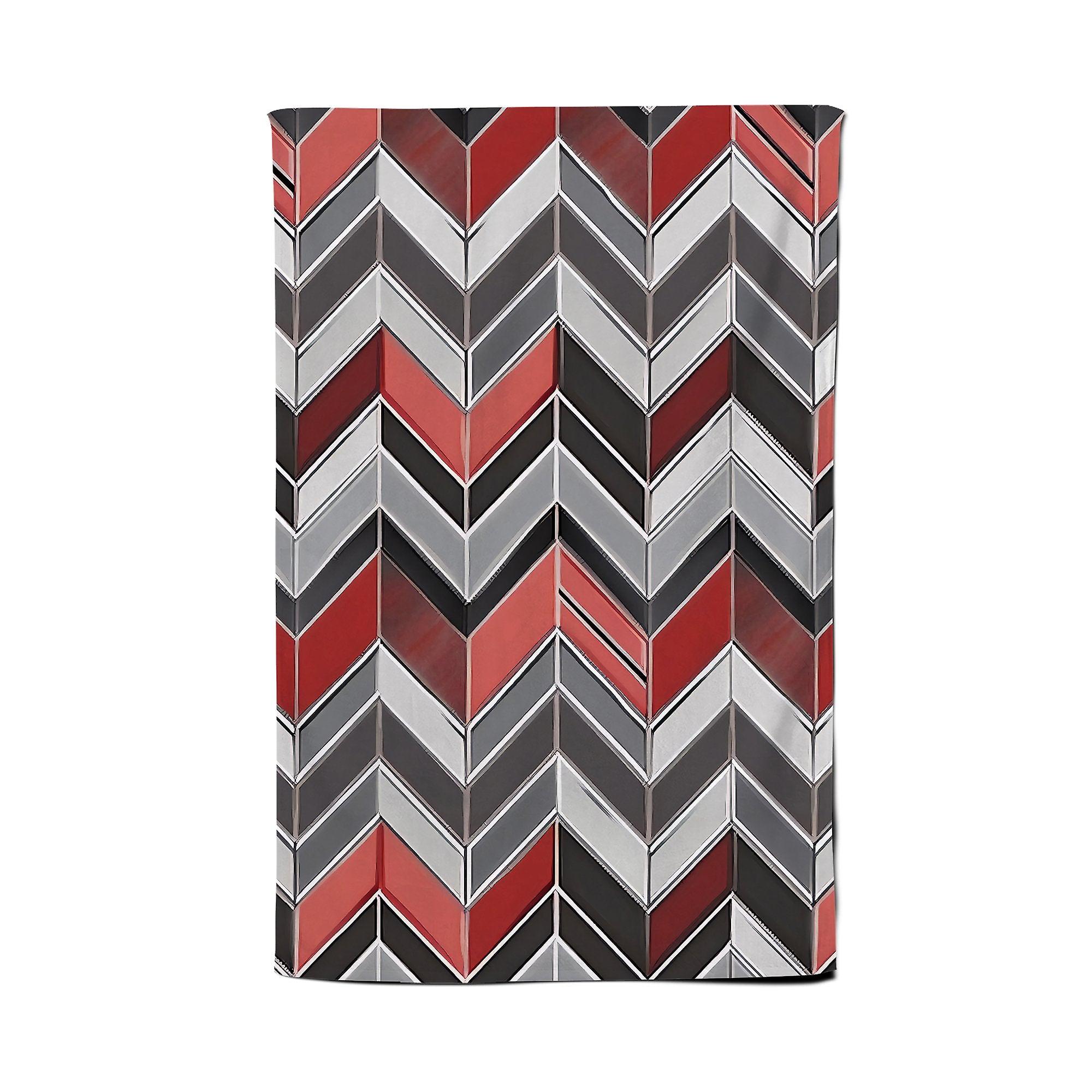 Red Grey Geometric Pattern Tea Towel