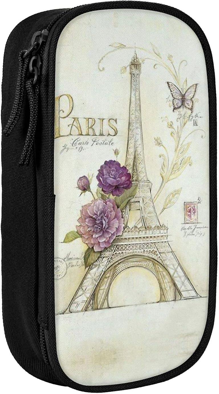 ET1801 برج إيفل مطبوع عالية السعة قلم رصاص القضية، دائم قلم رصاص حقيبة الحقيبة مربع منظم الحالات، للرجال والنساء