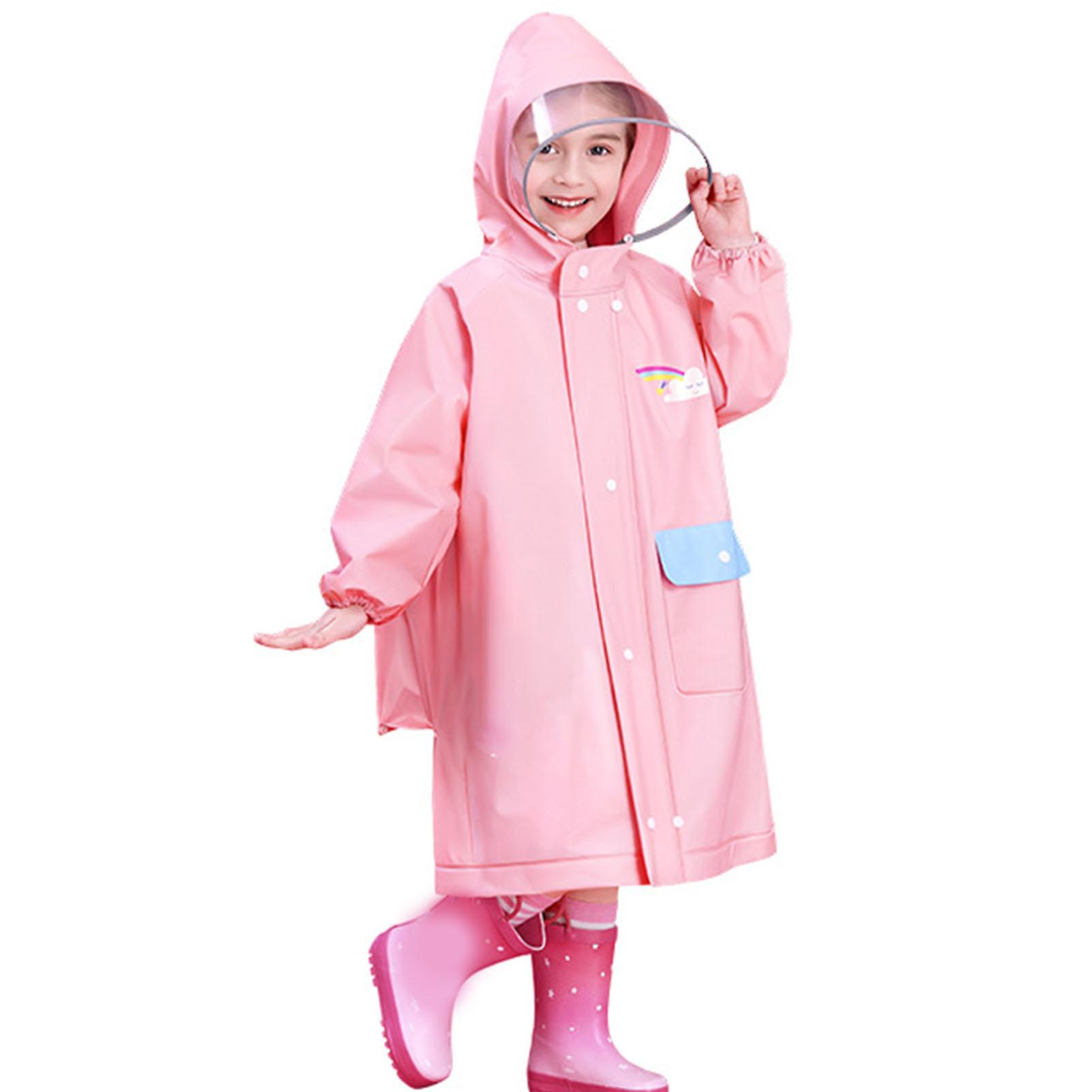 Kids Rain Ponchos with School Bag Cover Reusable Snap Button Kids Rain Jacket Raincoat for Outdoor M