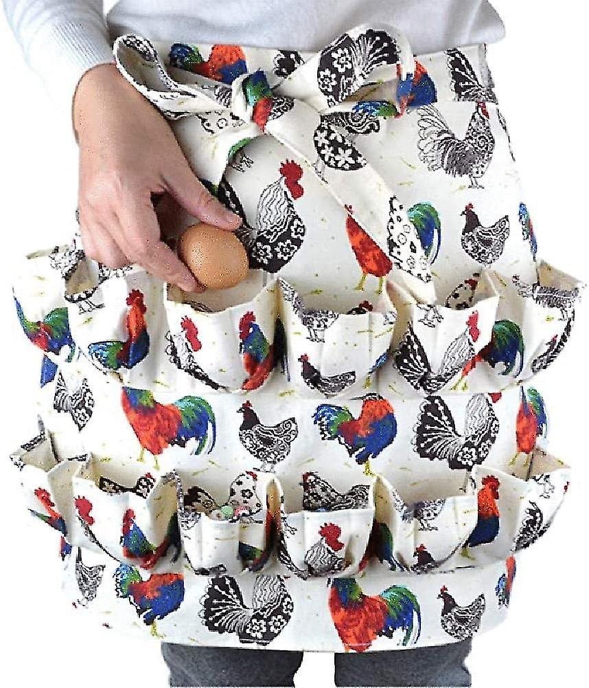 Egg Collecting Apron, 12 Pockets Hen Rooster Print Canvas Eggs Apron, Chicken Stand, Household Acces
