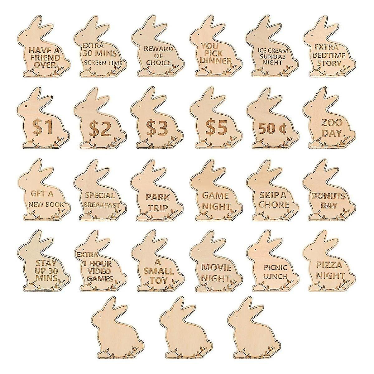 キッズイースターエッグフィラー-木製のイースター報酬トークン、イースター賞品スタッファーコイン、ファミリーナイト