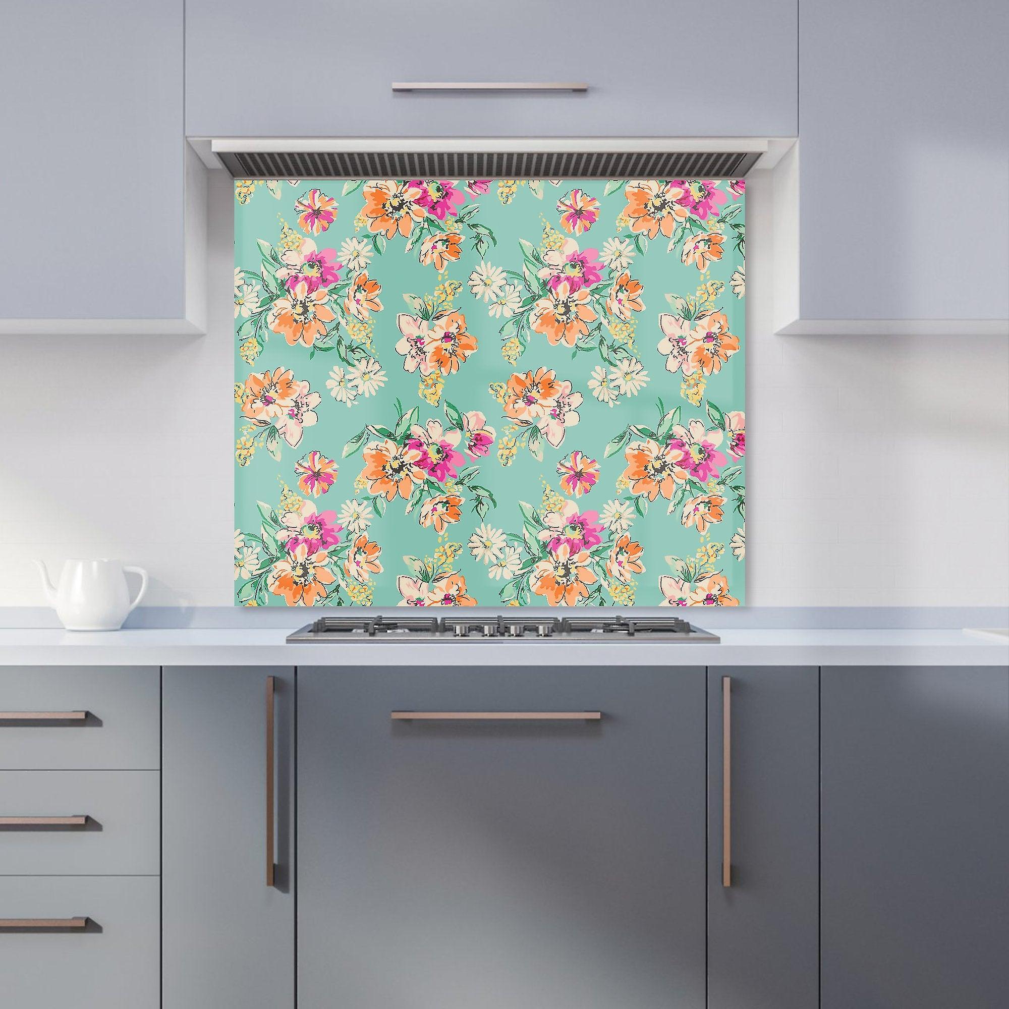 Bright Flower Sketch Kitchen Splashback