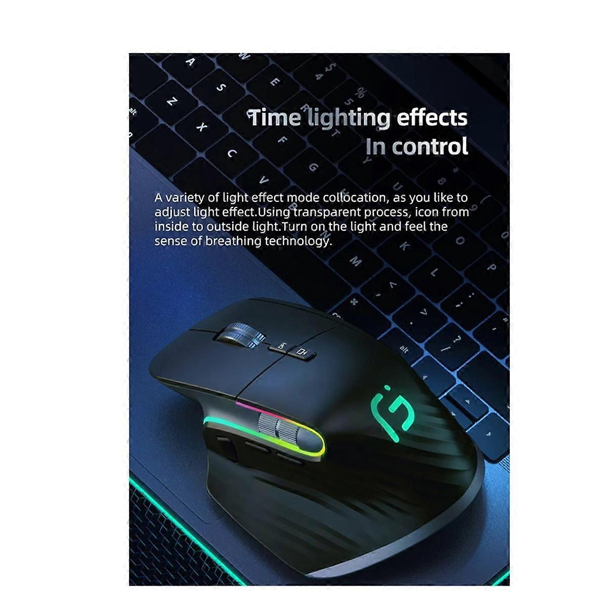 Wireless Mouse Bluetooth 5.0 Mouse 2.4G Wireless Portable Optical Mouse Ergonomic Right Hand Computer Mice Black