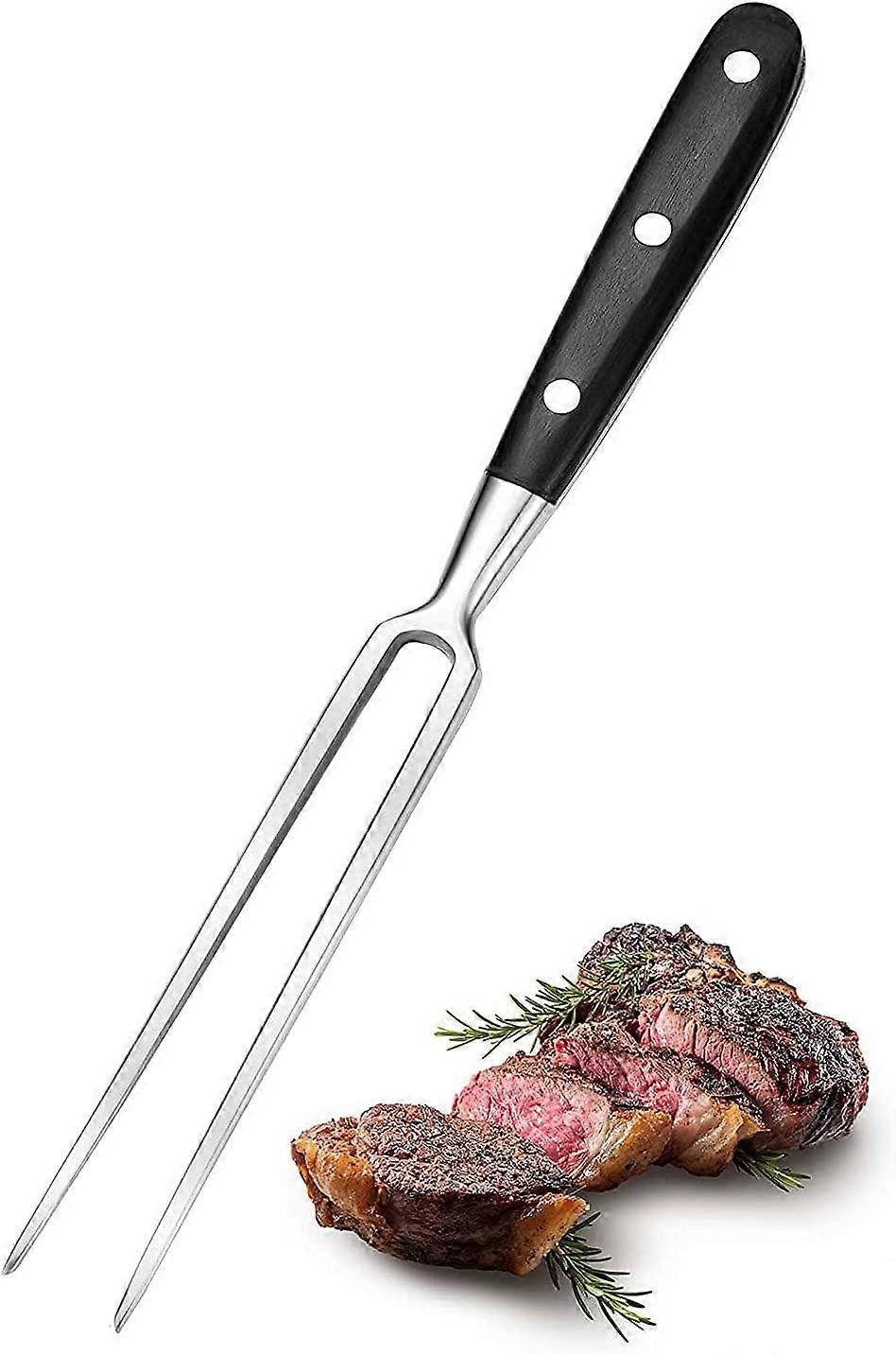 Meat fork, large meat fork, stainless steel with wooden handle, 16 cm blade length Roasting fork (black)