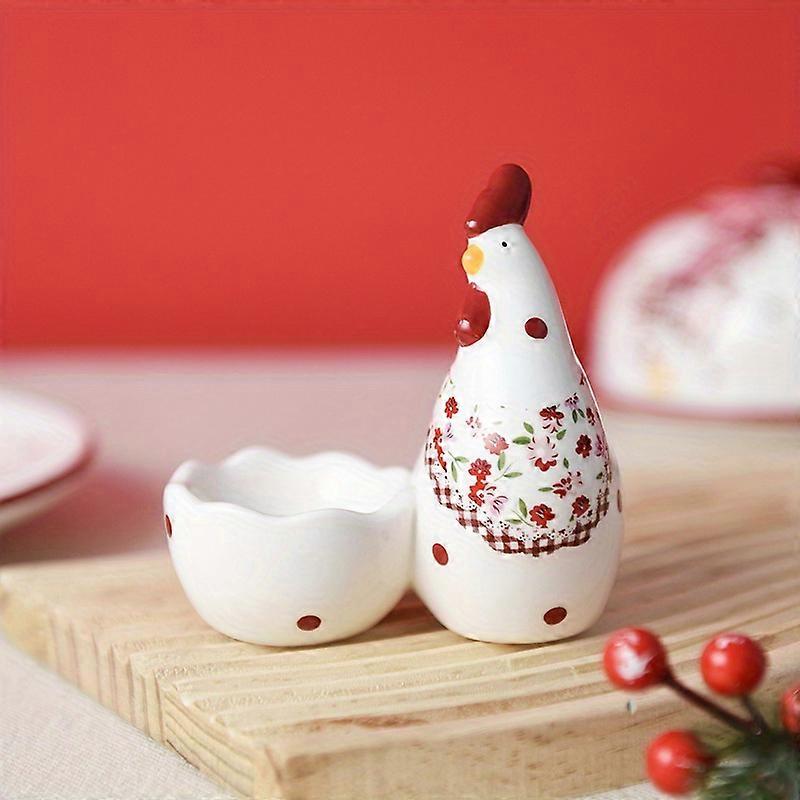 赤い花のセラミックエッグカップ、エッグホルダー、クリエイティブチキンデザインのエッグカップ、イースター用品、ダイニングテーブルの装飾、パーティー用品