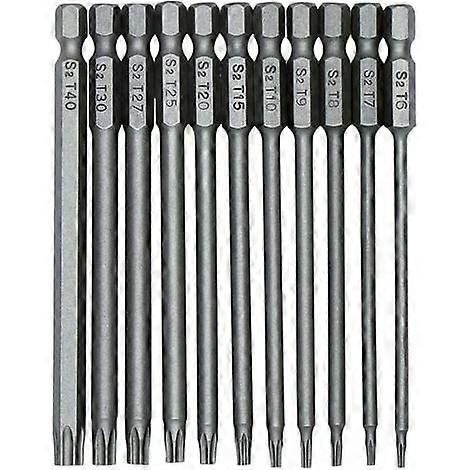 11pcs 100mm S2 1/4" Torx Bit Precision Hex Shank Drill Safety Magnetic Screwdriver T6-T40 Torx Long Tip Screwdriver