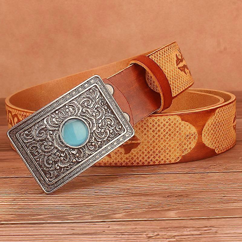 3.8cm Quality Design Chinese Ethnic Style Auspicious Pattern Embossing Cowskin For Leather Belt For Men Wide